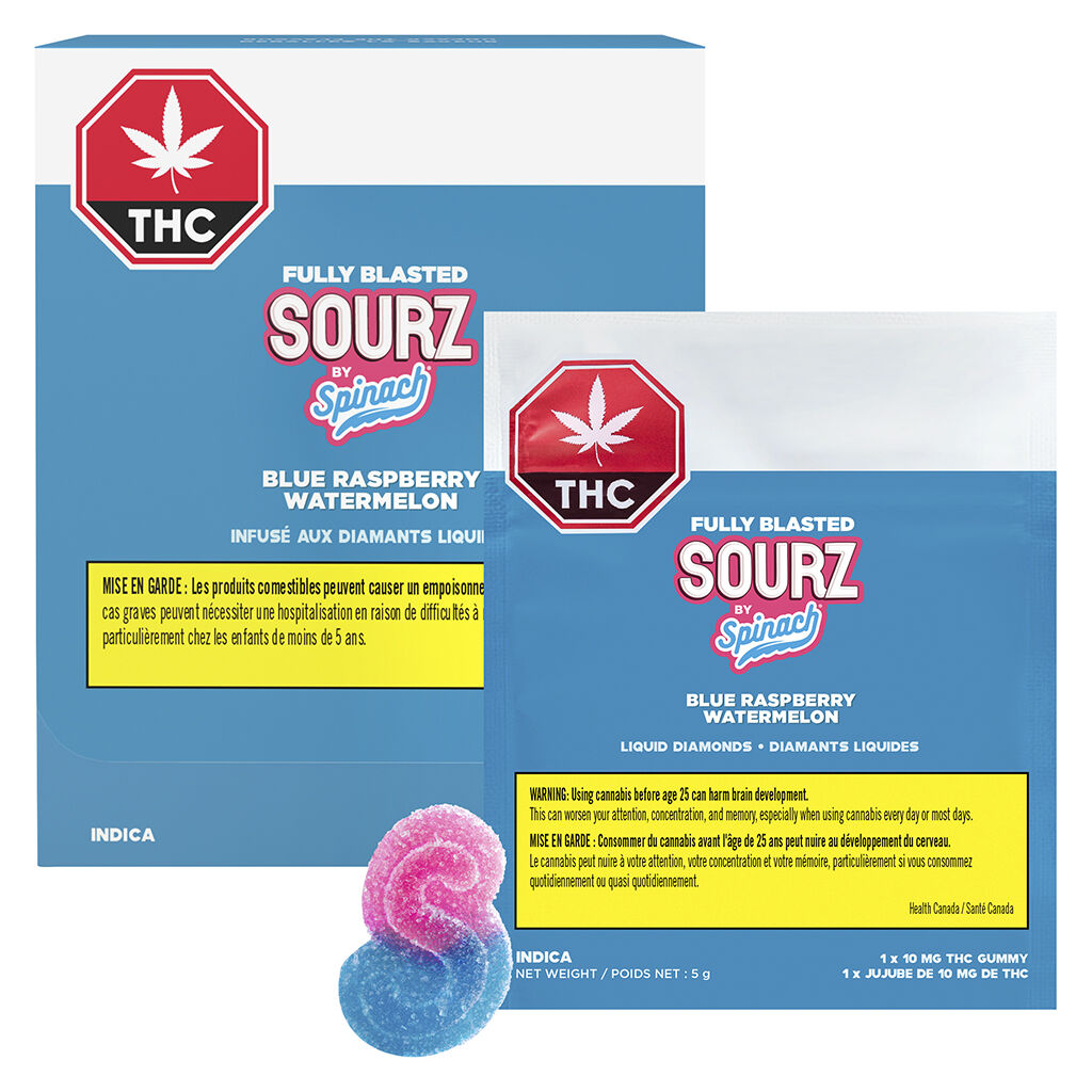 SOURZ by Spinach - Fully Blasted Blue Raspberry Watermelon Gummies - 10x1 Pack