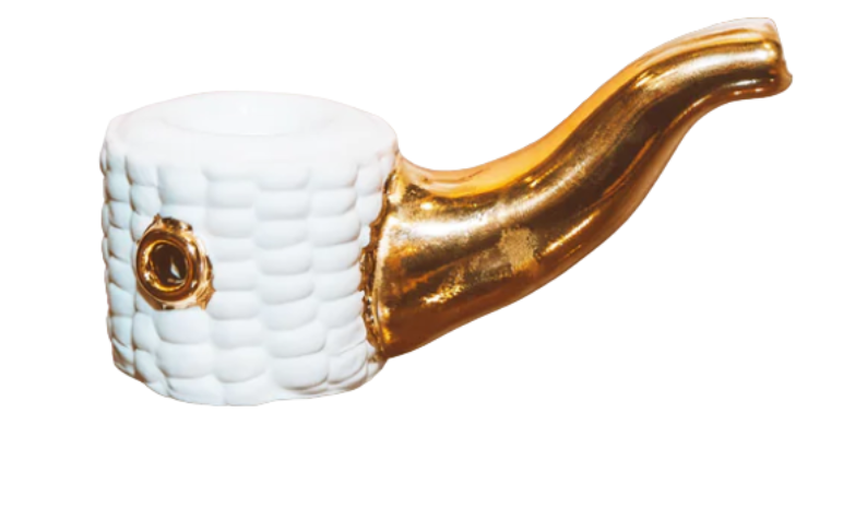 Ceramic Corn Pipe Gold Artist Candy Relics