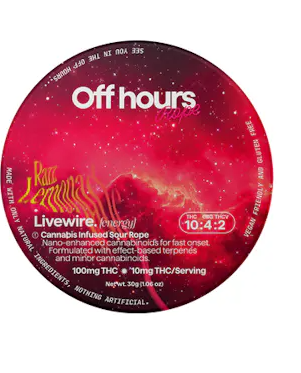 Off Hours Rope Livewire Razz Lemonade 10:4:2 THC:CBG:THCV 1pk 100mg Sour Rope