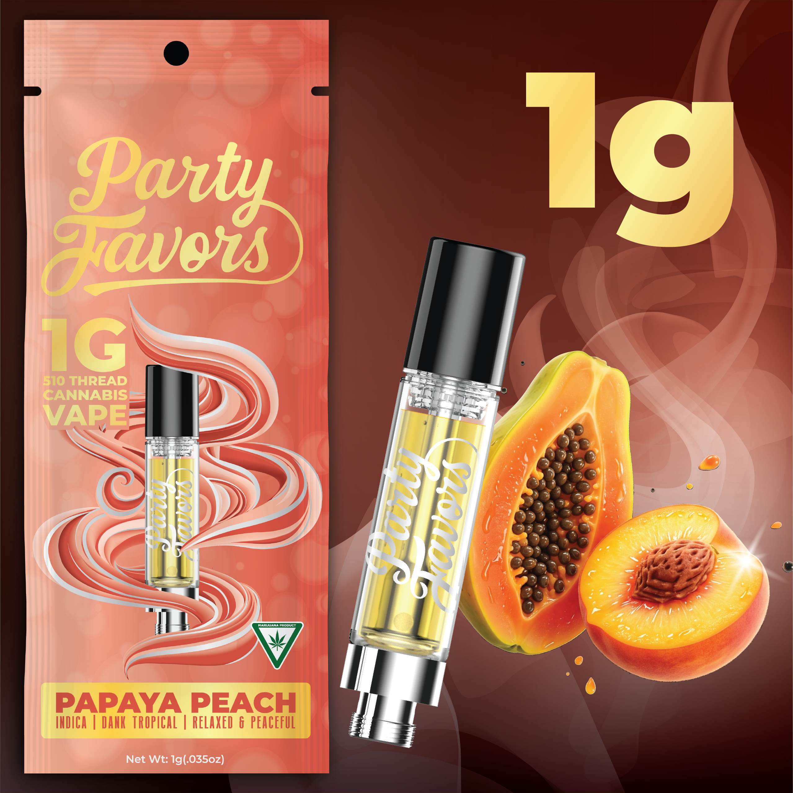 Party Favors | 1g 510 Vape Cart | Indica | Papaya Peach