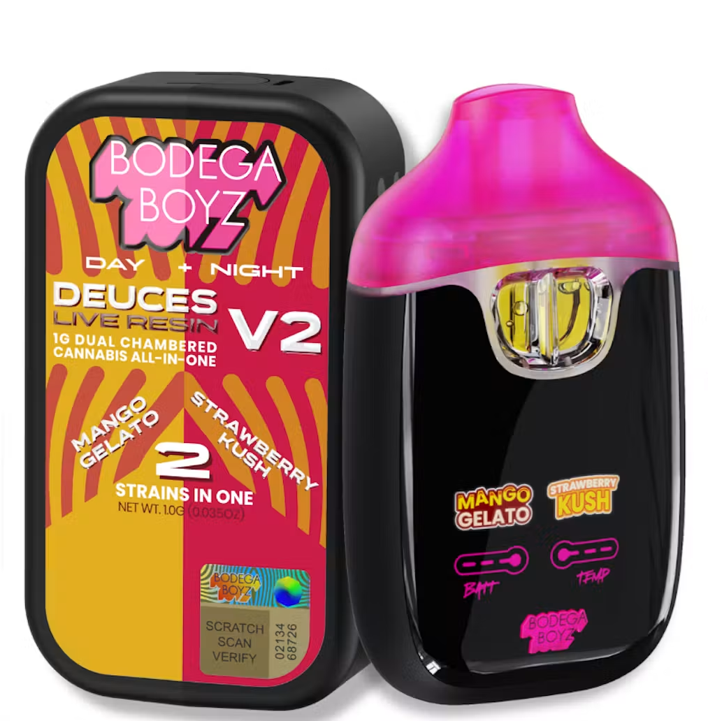 Bodega Boyz | Mango Gelato x Strawberry Kush | V2 Deuces Dual Chambered Live Resin Vape 1g