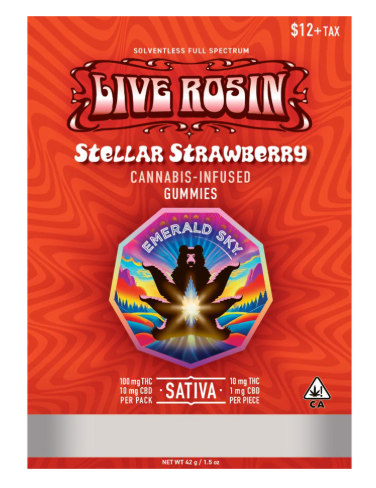 Emerald Sky Sativa Stellar Strawberry Live Rosin Gummies 10ct 100mg