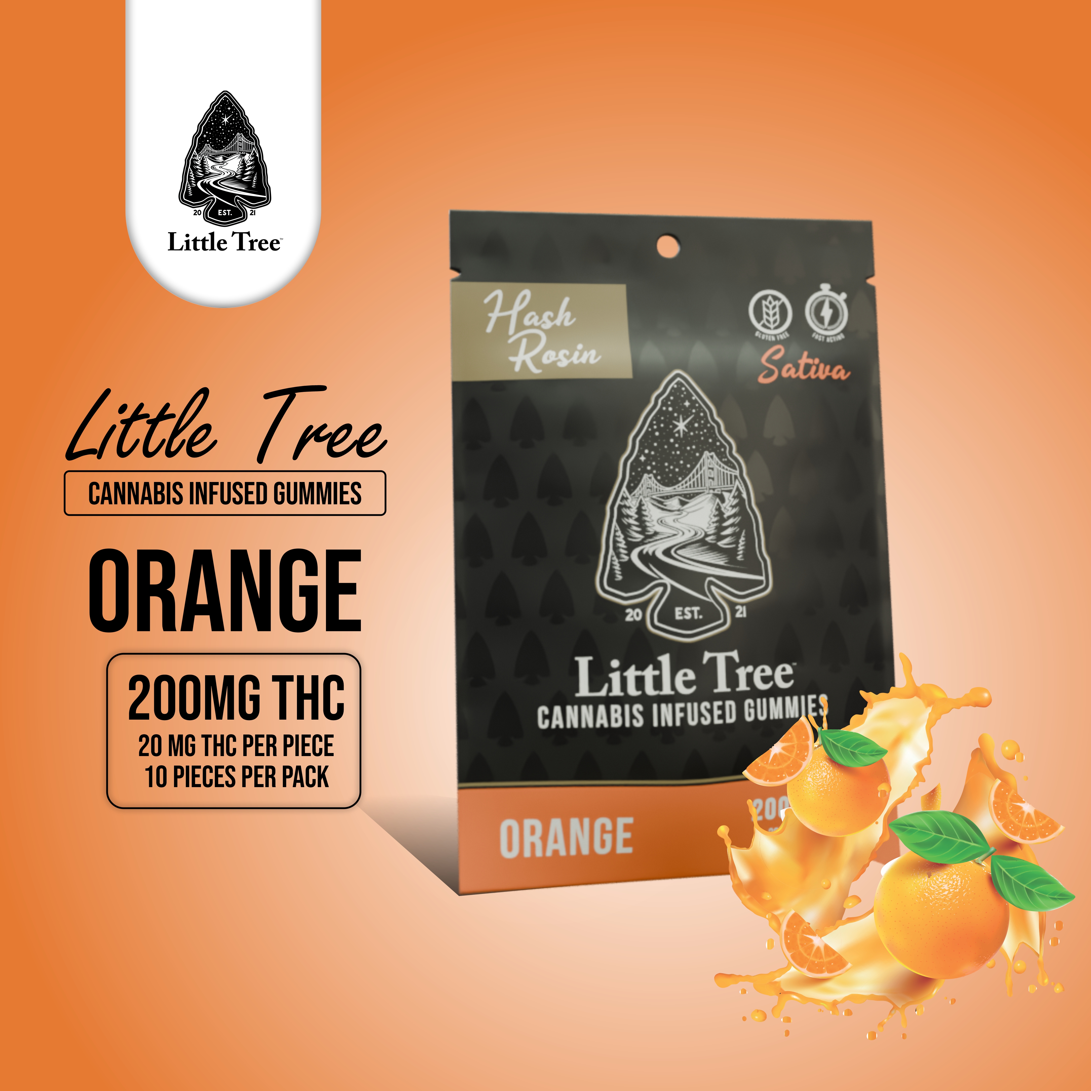 Little Tree Hash Rosin Gummies Orange 200mg