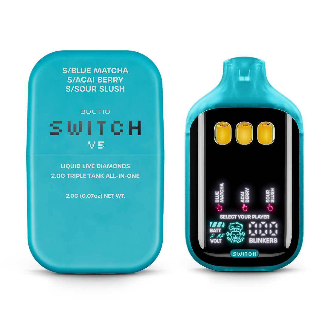 Boutiq Switch v5 Blue Matcha x Acai Berry x Sour Slush Liquid Live Diamonds Disposable Tri-Chamber Vape 2g