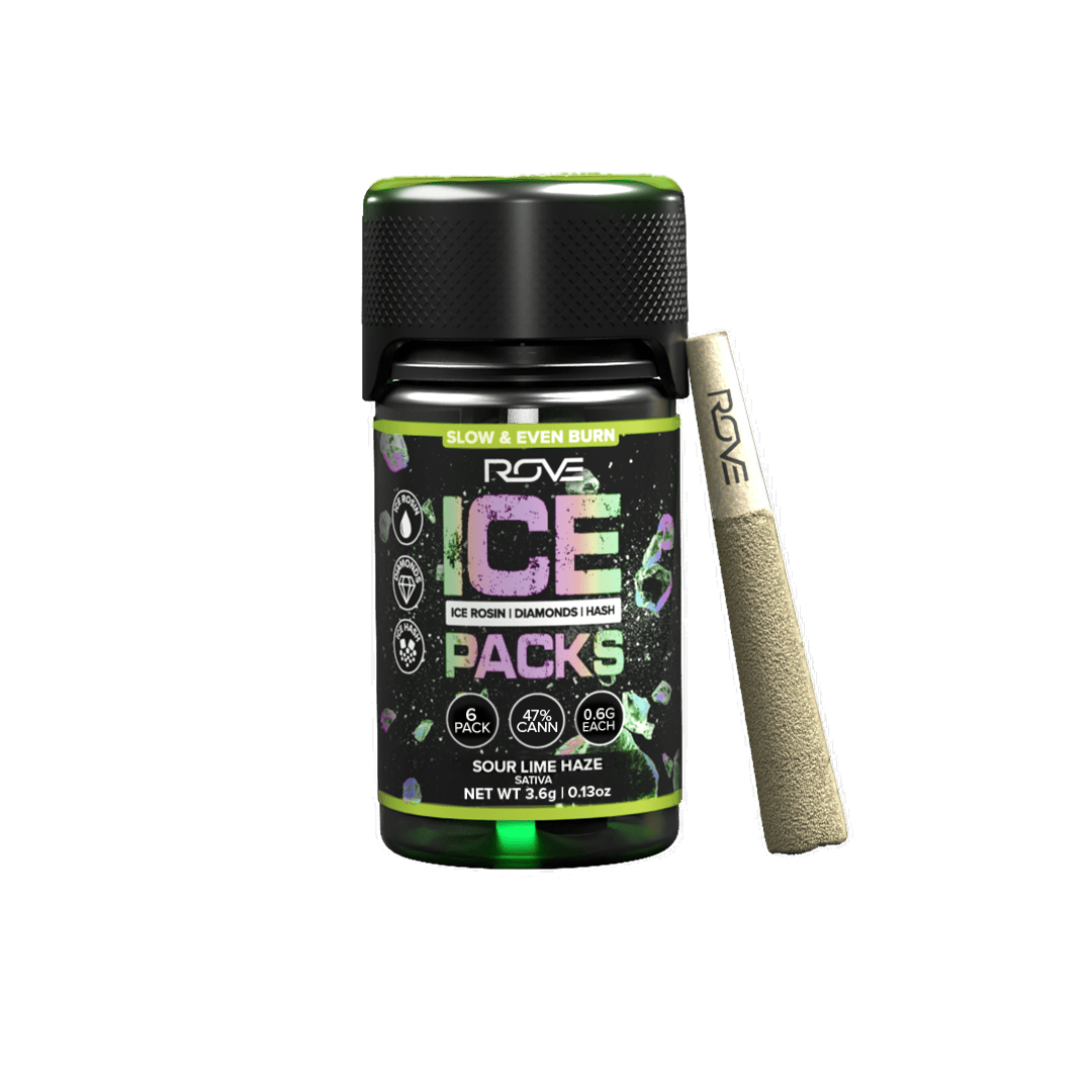 Sour Lime Haze Ice Pack | .6g - 6 (3.6g) Pack Rosin/Diamonds/Hash Infused Preroll | REC