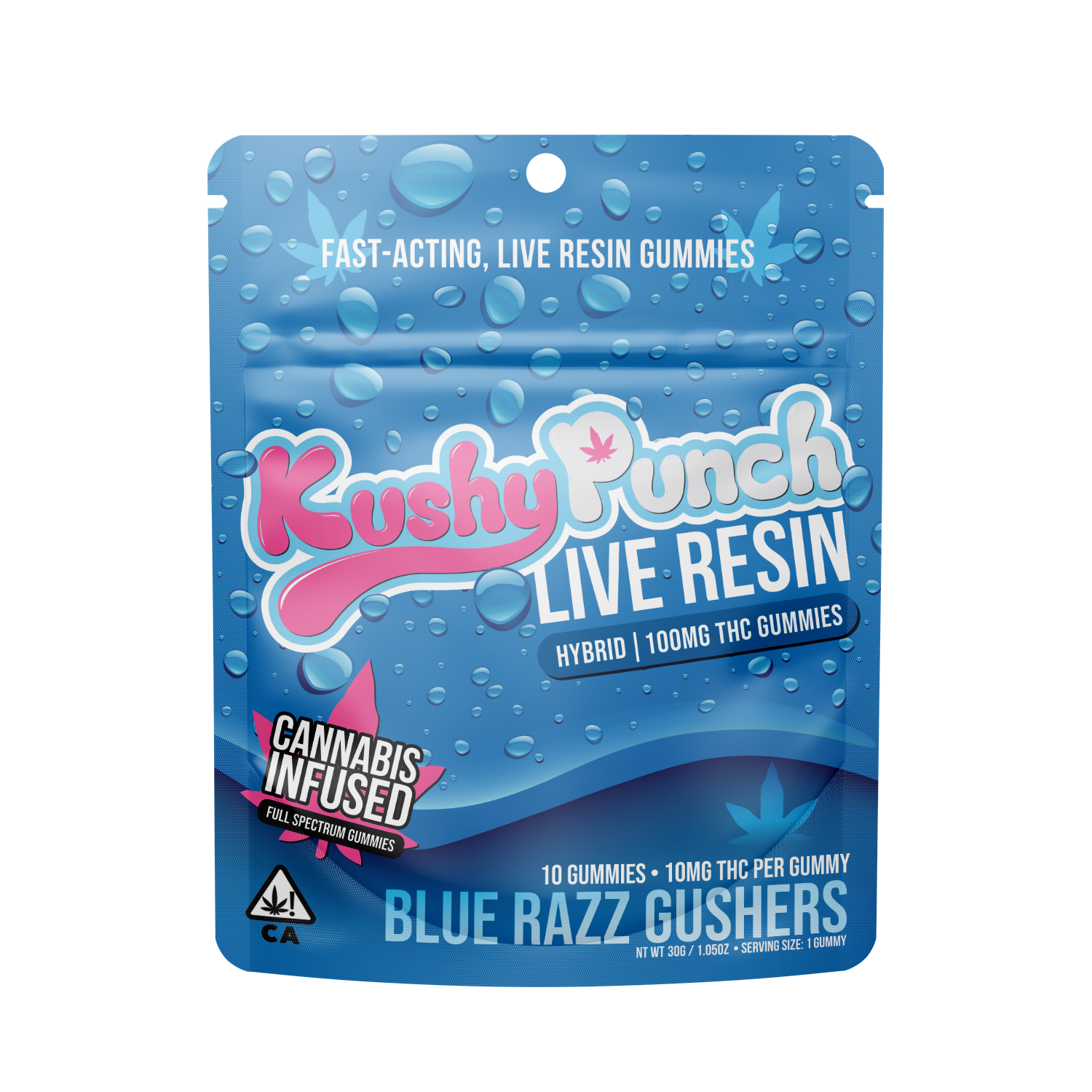 Kushy Punch - Live Resin Blue Razz Gushers Gummies 100MG (HYBRID)