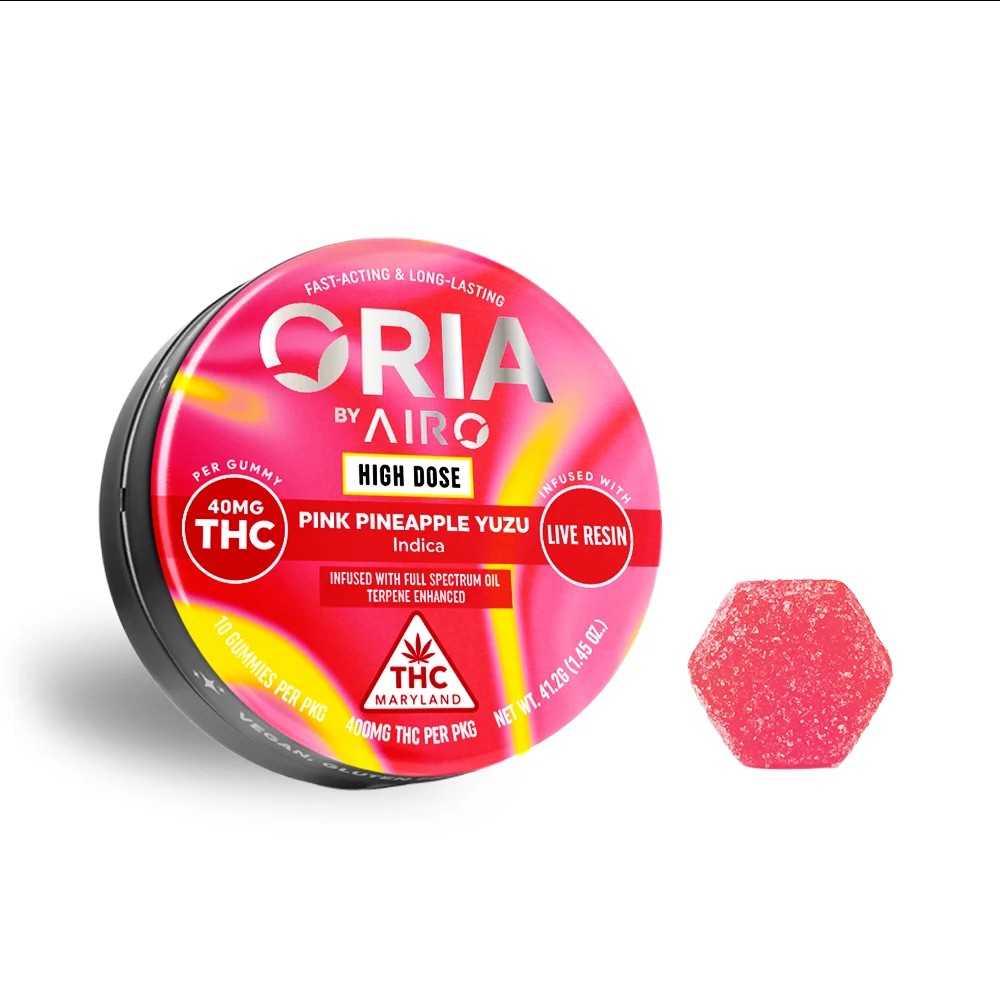 40mg Pink Pineapple Yuzu High Dose Gummies - 400mg - Oria by Airo