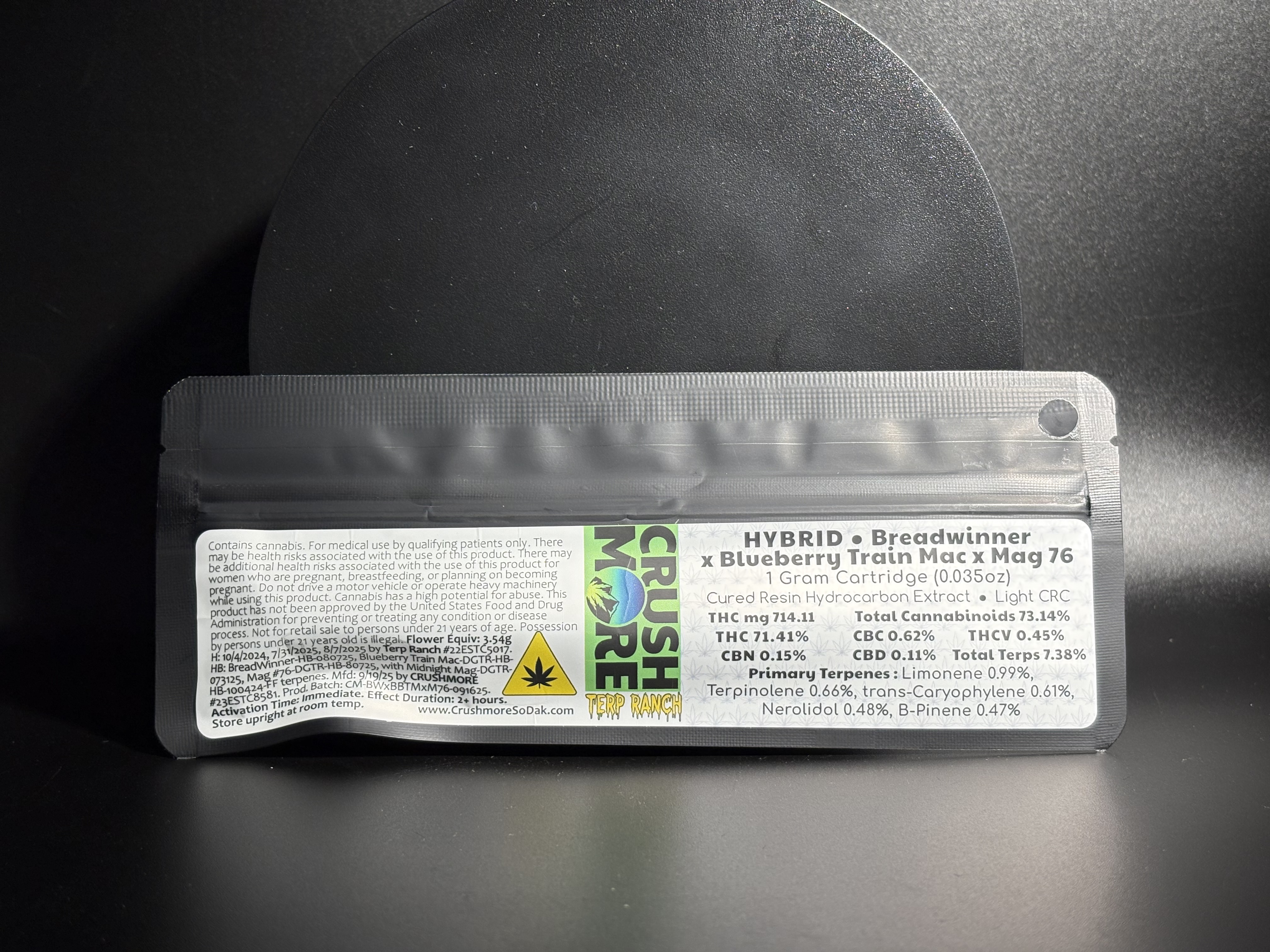 Crushmore - Vape - Live Resin - 1 Gram Cart - Breadwinner x Blueberry Train Mac x Mag 76