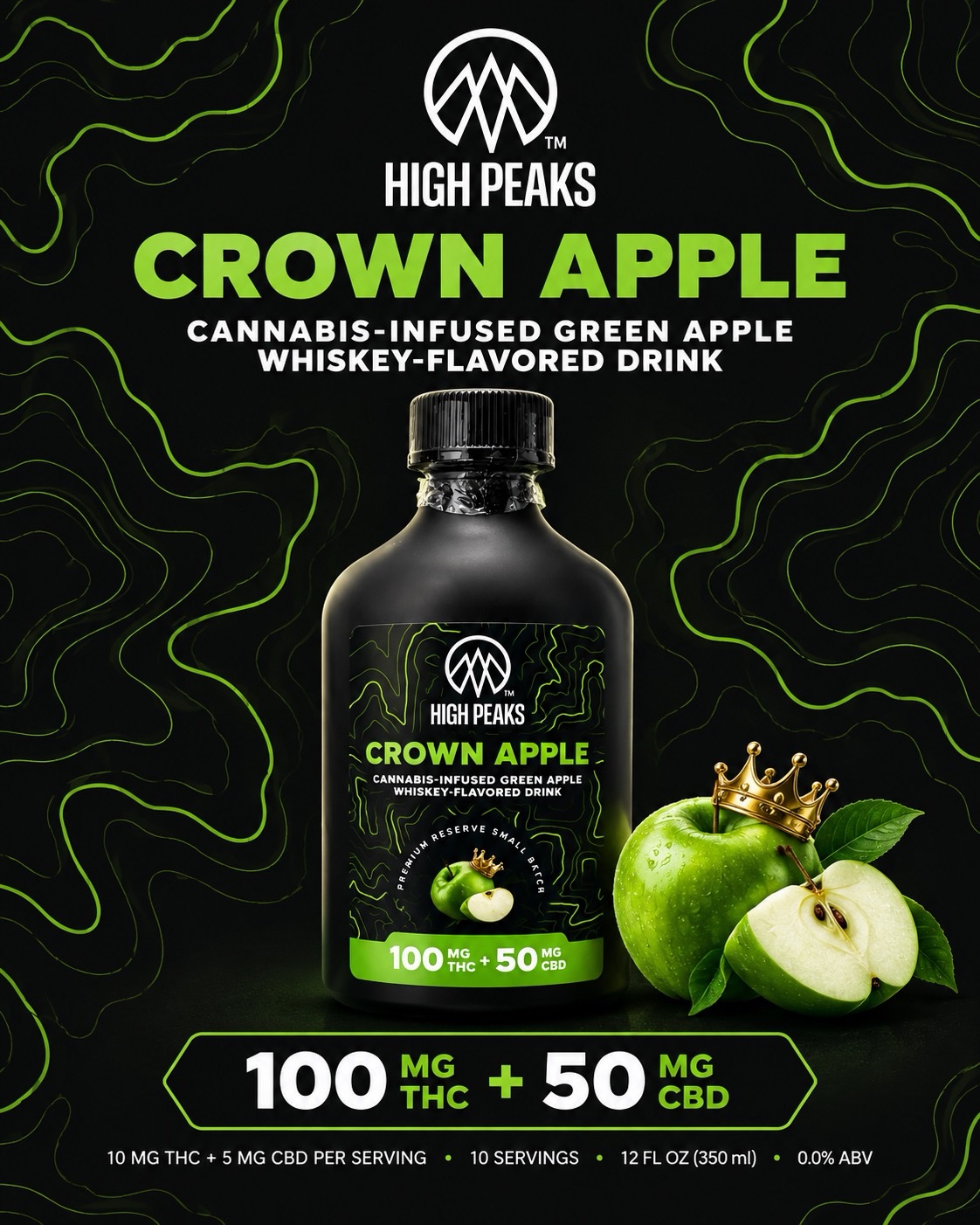 High Peaks Cannabis Infused Crown Apple Whiskey Flavored Drink 100mg THC 50mg CBD