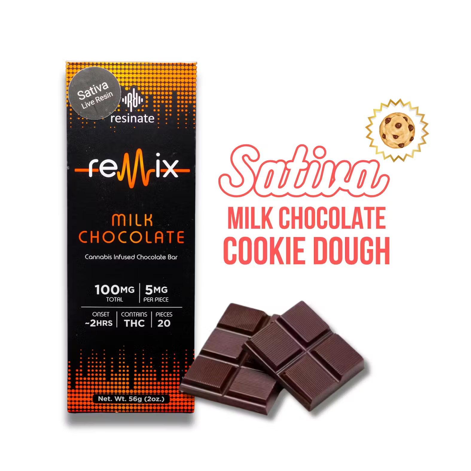 Cookie Dough Sativa Milk Chocolate Bar | 100mg - Remix