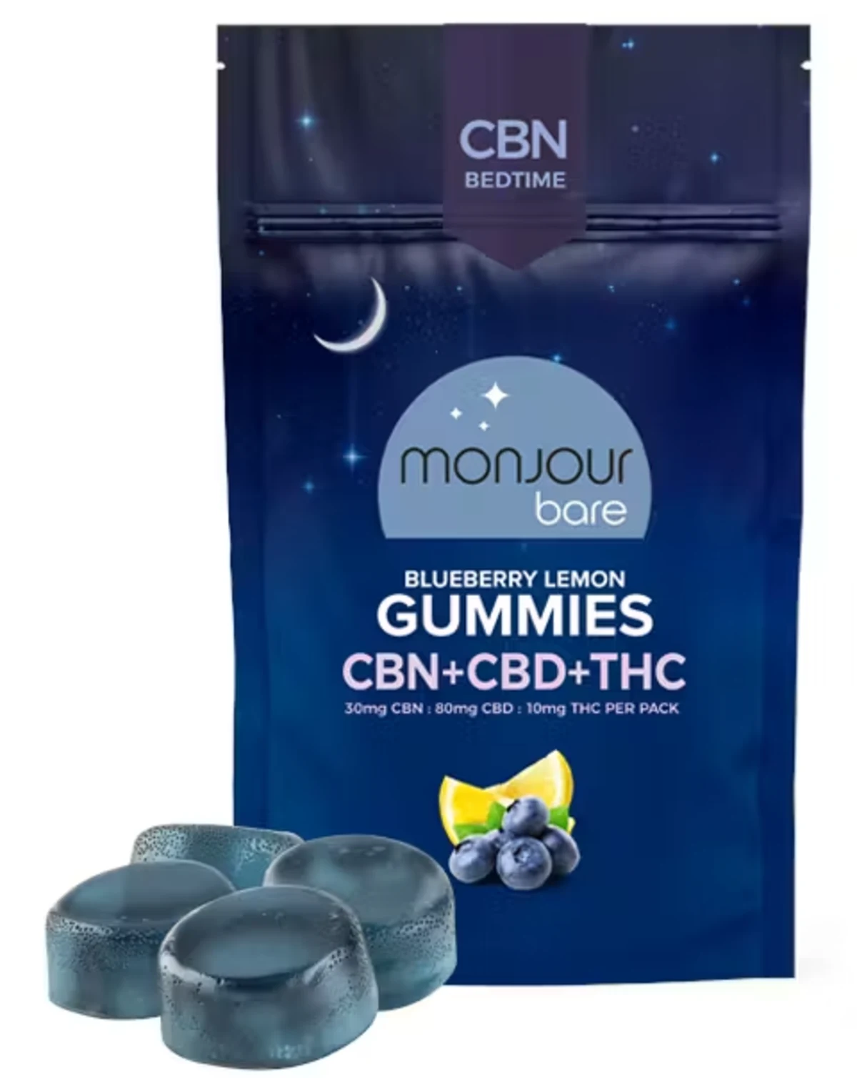 Monjour - Bedtime Blueberry Lemon 8:3:1 CBDd:CBN:THC Gummies - Indica - 4 Pack