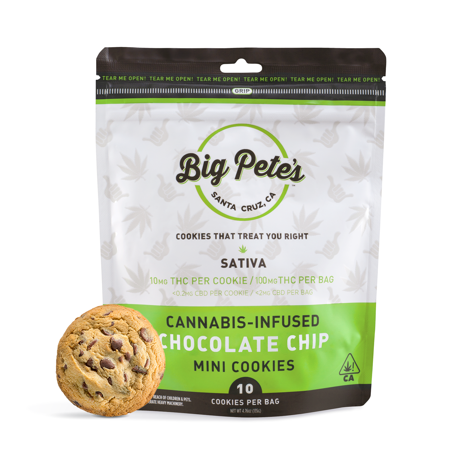 Big Pete's Treats — Big Pete's: Chocolate Chip- Sativa Cookies 10-Pack (100mg) - .1g