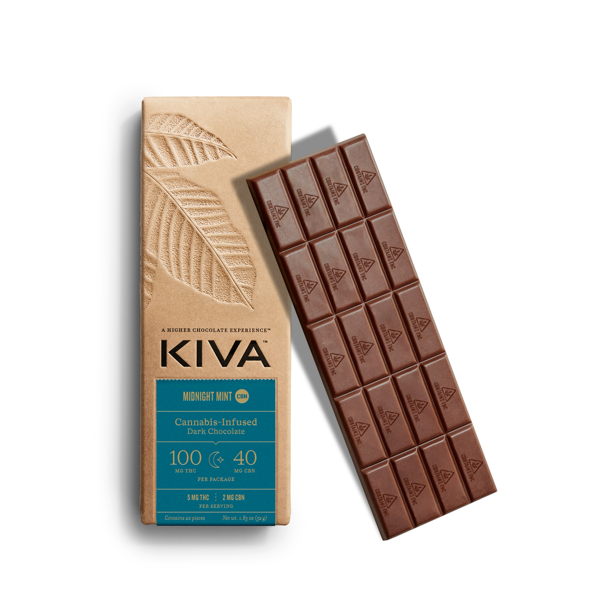 Midnight Mint Dark Chocolate Bar (Hash Infused) - 2.5:1 THC:CBN - 100mg THC - 20 Servings