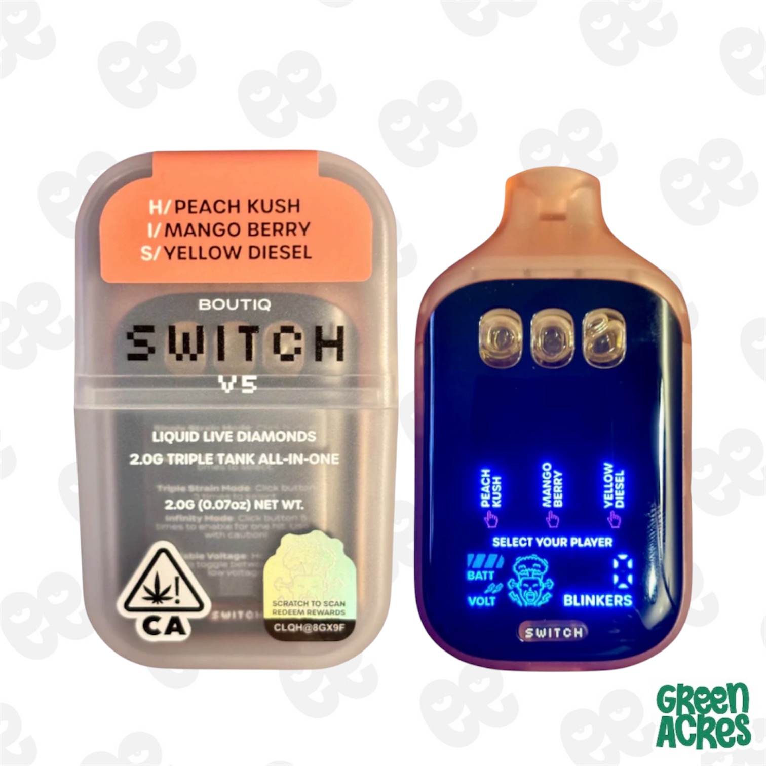 Boutiq: Peach Kush X Mango Berry X Yellow Diesel 2G Switch Disposable