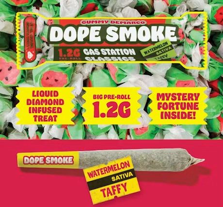 Dope Smoke: Watermelon Taffy Gas Station 1.2G Liquid Diamond Infused Preroll