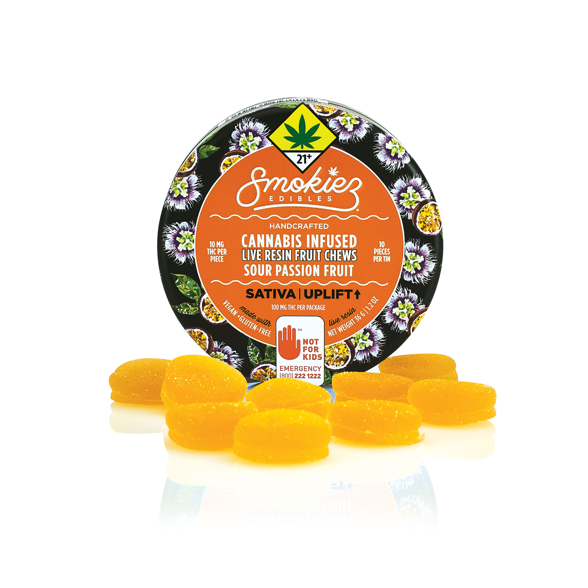 Sour Passion Fruit Sativa 100mg THC  Live Resin Fruit Chews (DOH)