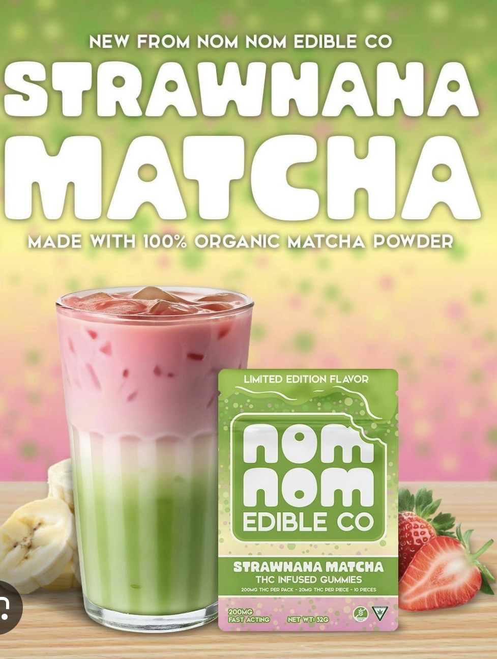 Nom Nom Gummies Strawnana Matcha 200mg