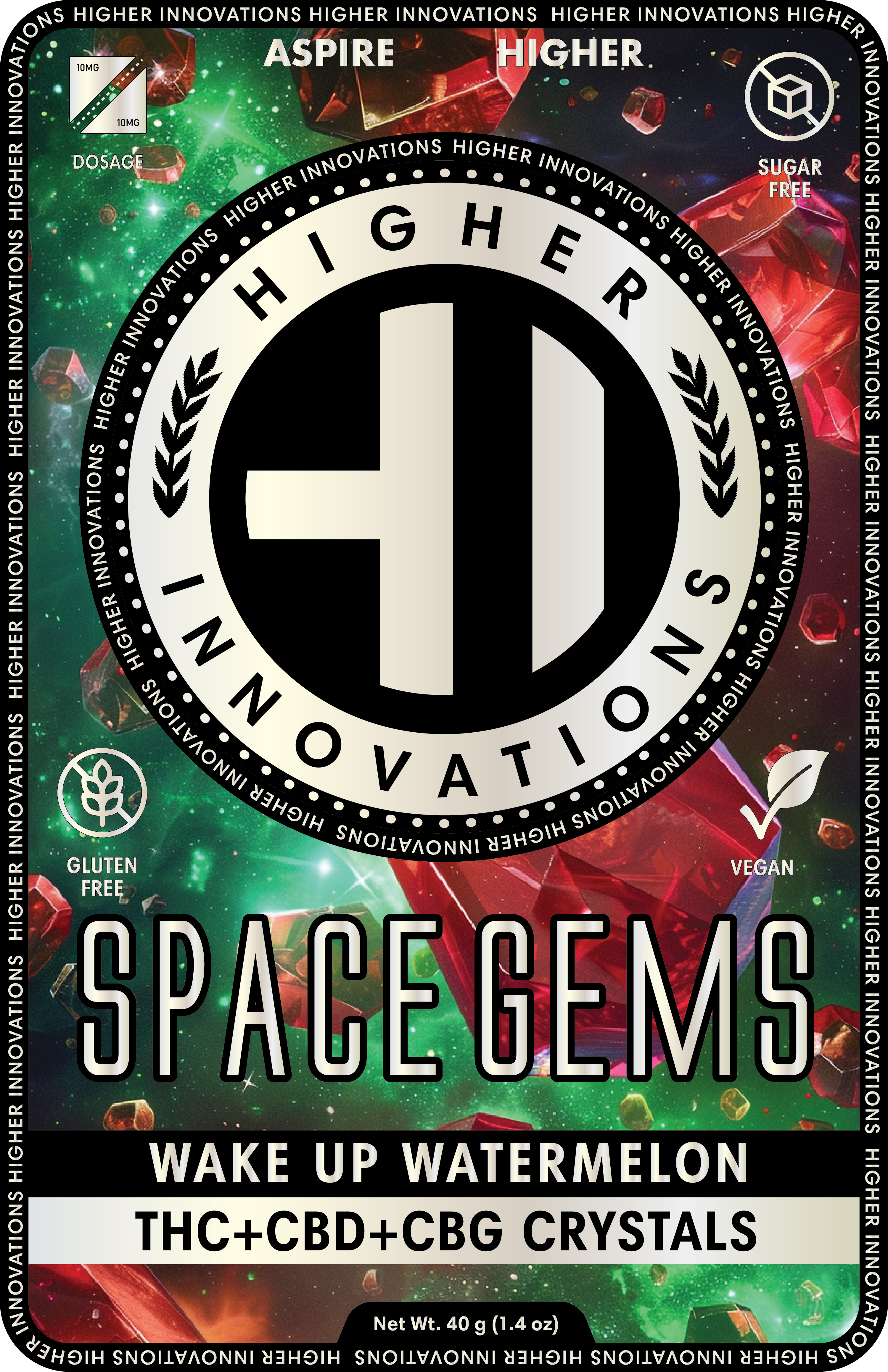Wake Up Watermelon | Infused Space Gems | 200mg 1:1:1 THC:CBD:CBG | Sativa