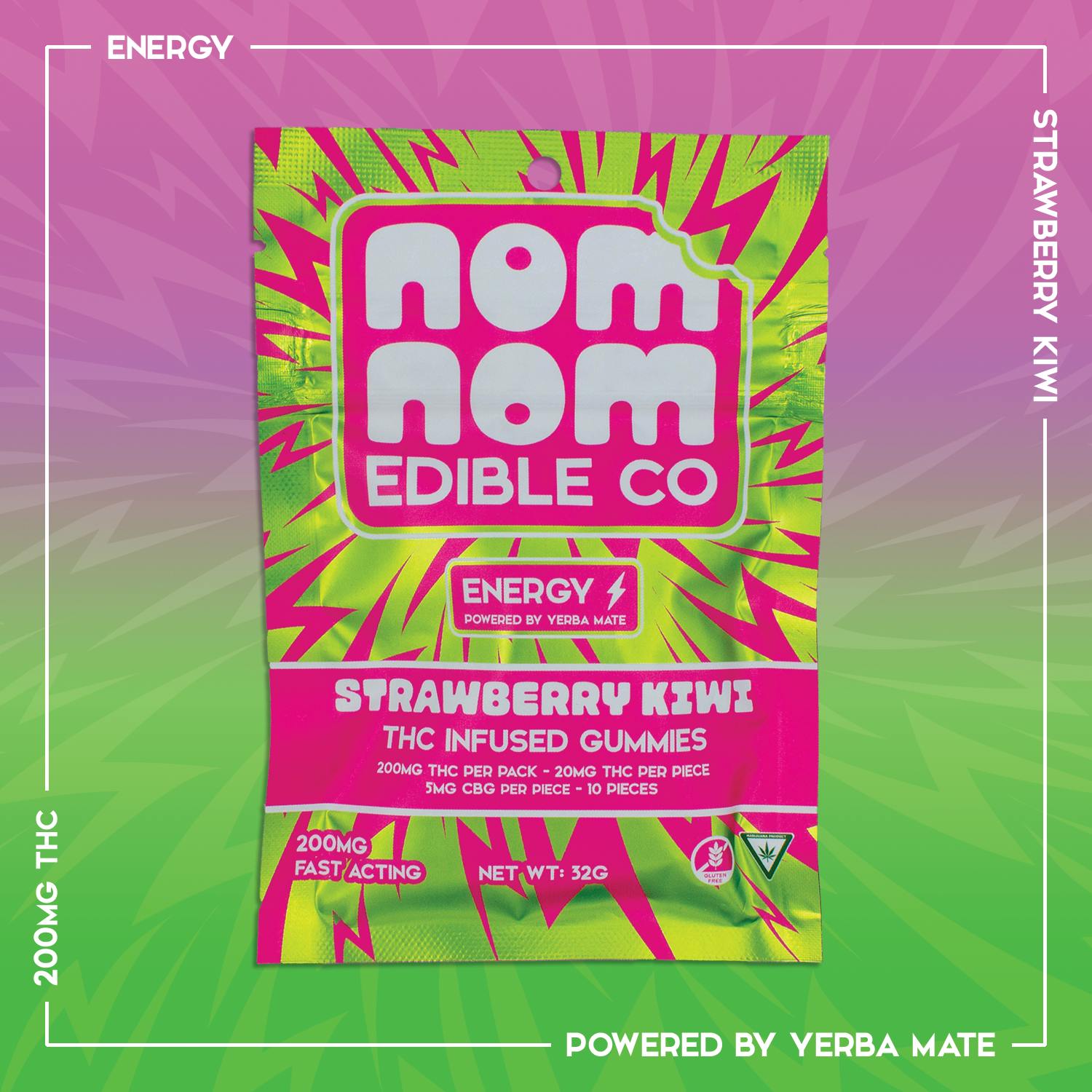 Nom Nom Strawberry Kiwi 4:1 THC:CBG Gummies 200mg