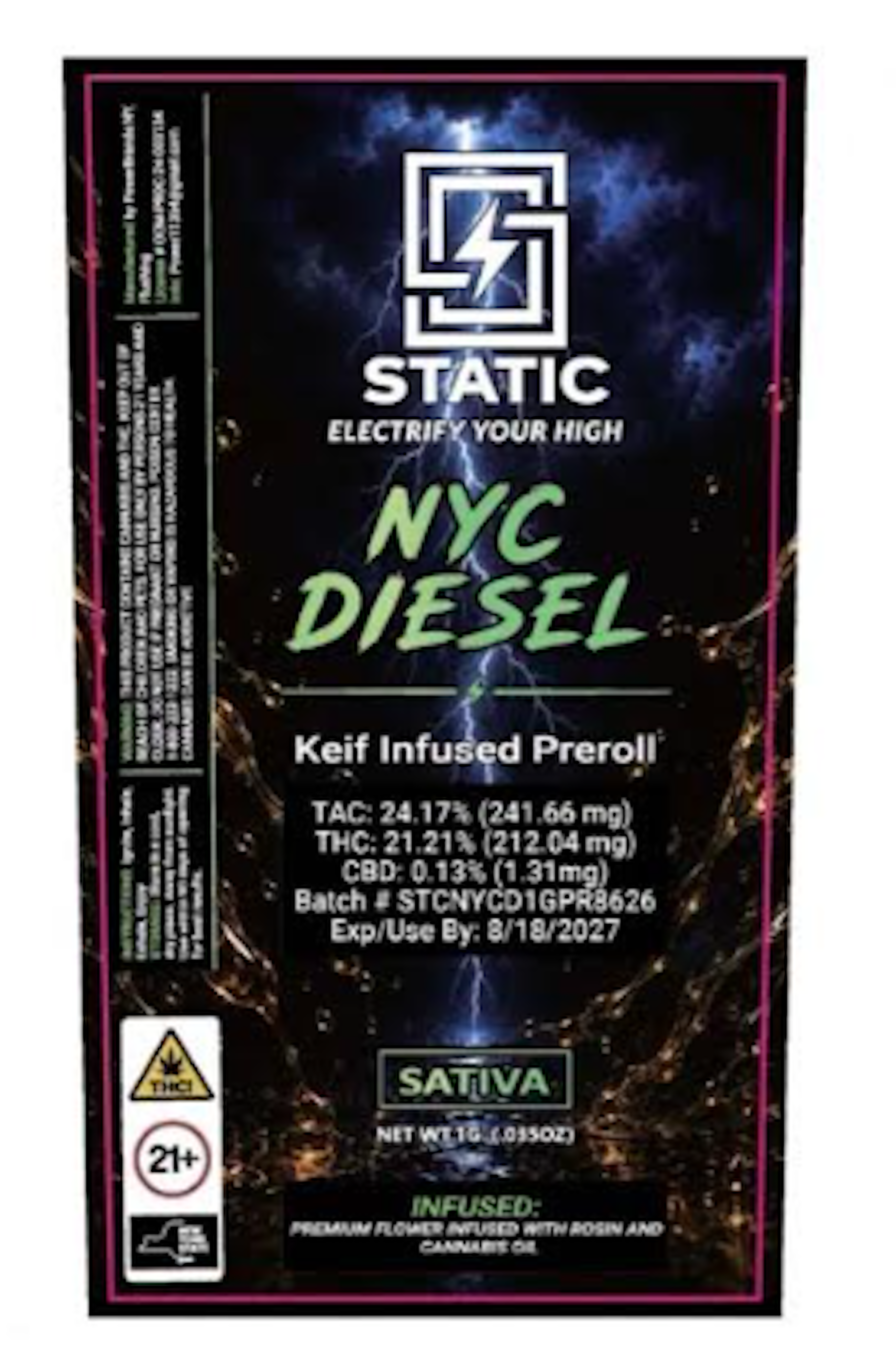 Static | NYC Diesel Kief Infused Pre Roll