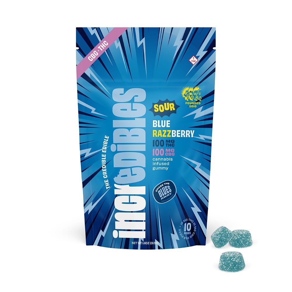 1:1 THC:CBD Sour Blue Razzberry Gummies | 10mg x 10-Pack