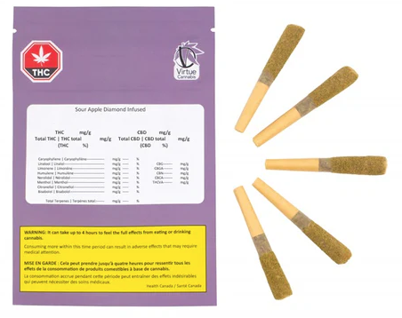 Sour Apple 5x0.5g Diamond Infused Pre-Rolls