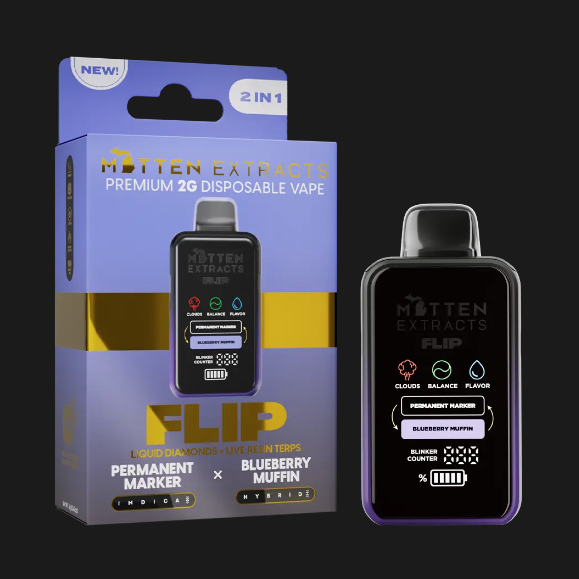 MITTEN EXTRTACTS | FLIP DISPOASABLE | PERMANENT MARKER/BLUEBERRY MUFFIN | INDICA/HYBRID