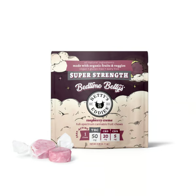 Bedtime Betty's - Raspberry Creme - THC:CBD:CBN - Super Strength - Fruit Chews - 50mg (1pk)