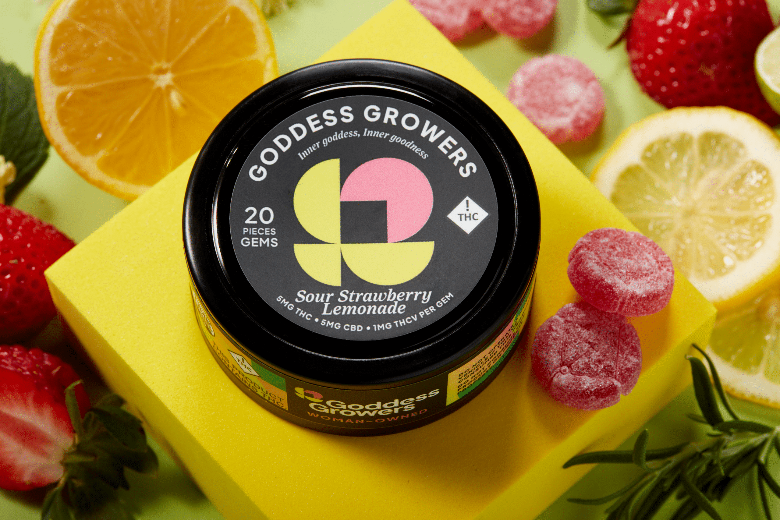 Goddess Growers: Sour Strawberry Lemonade 1:1 - Gummies (20pk) (200mg THC/ 200mg CBD)