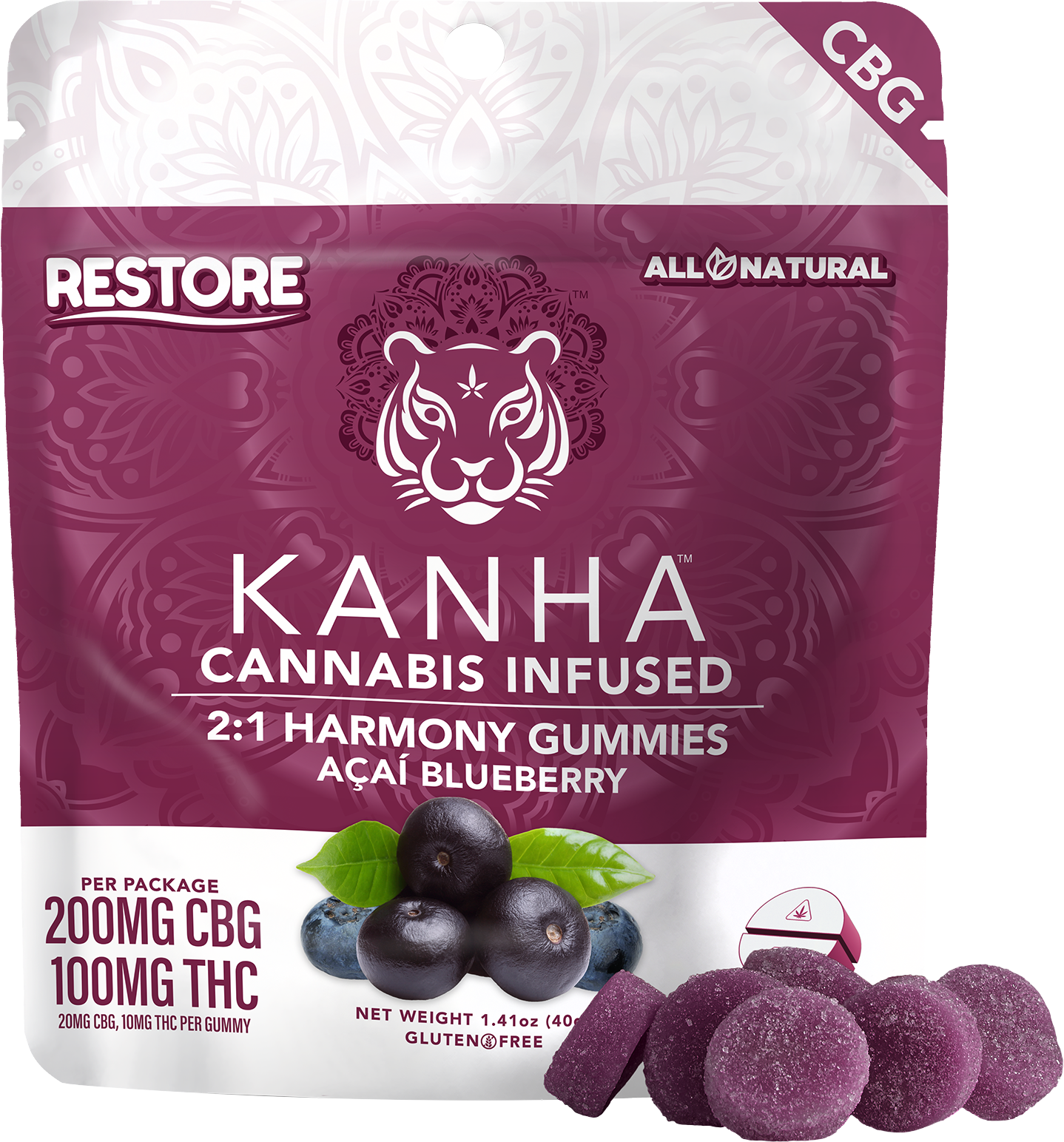 2:1 Blueberry Acai Harmony Restore CBG Gummies