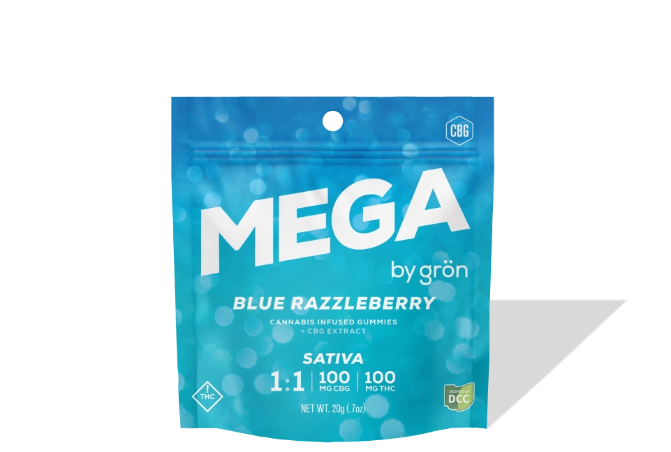 Blue Razzleberry 1:1 CBG:THC MEGA Gummies (10 Pk)