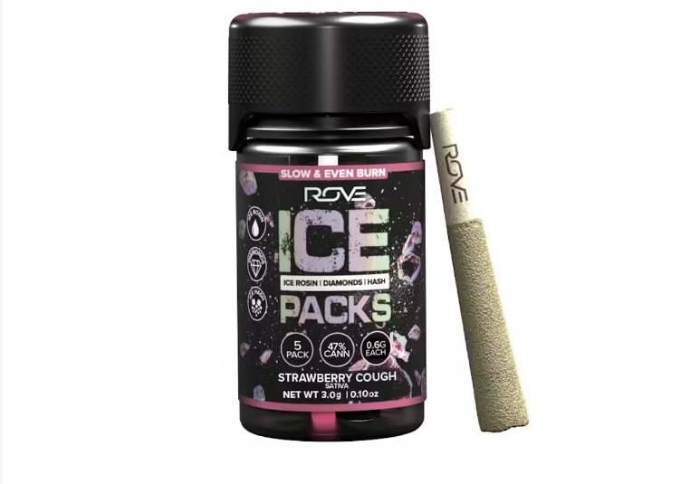 Rove - strawberry Cough - 3g/5pk - Ice Rosin Diamond Hash Infused Pre-rolls