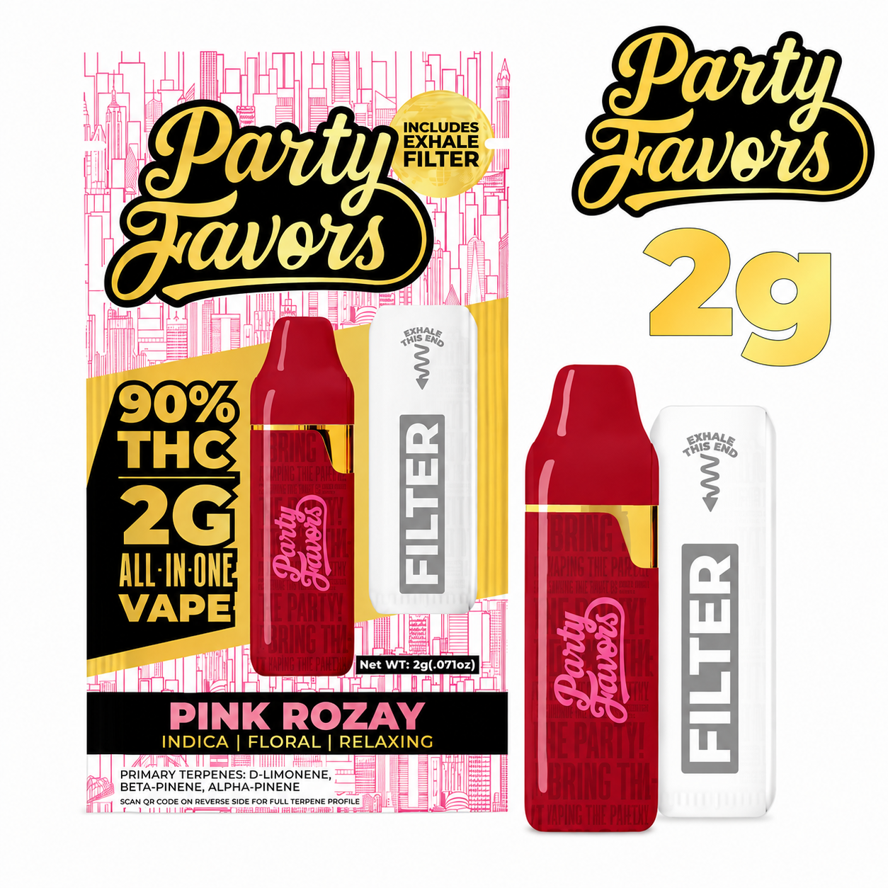 PARTY FAVORS - PINK ROZAY - 2G AIO WITH AIR FILTER - INDICA