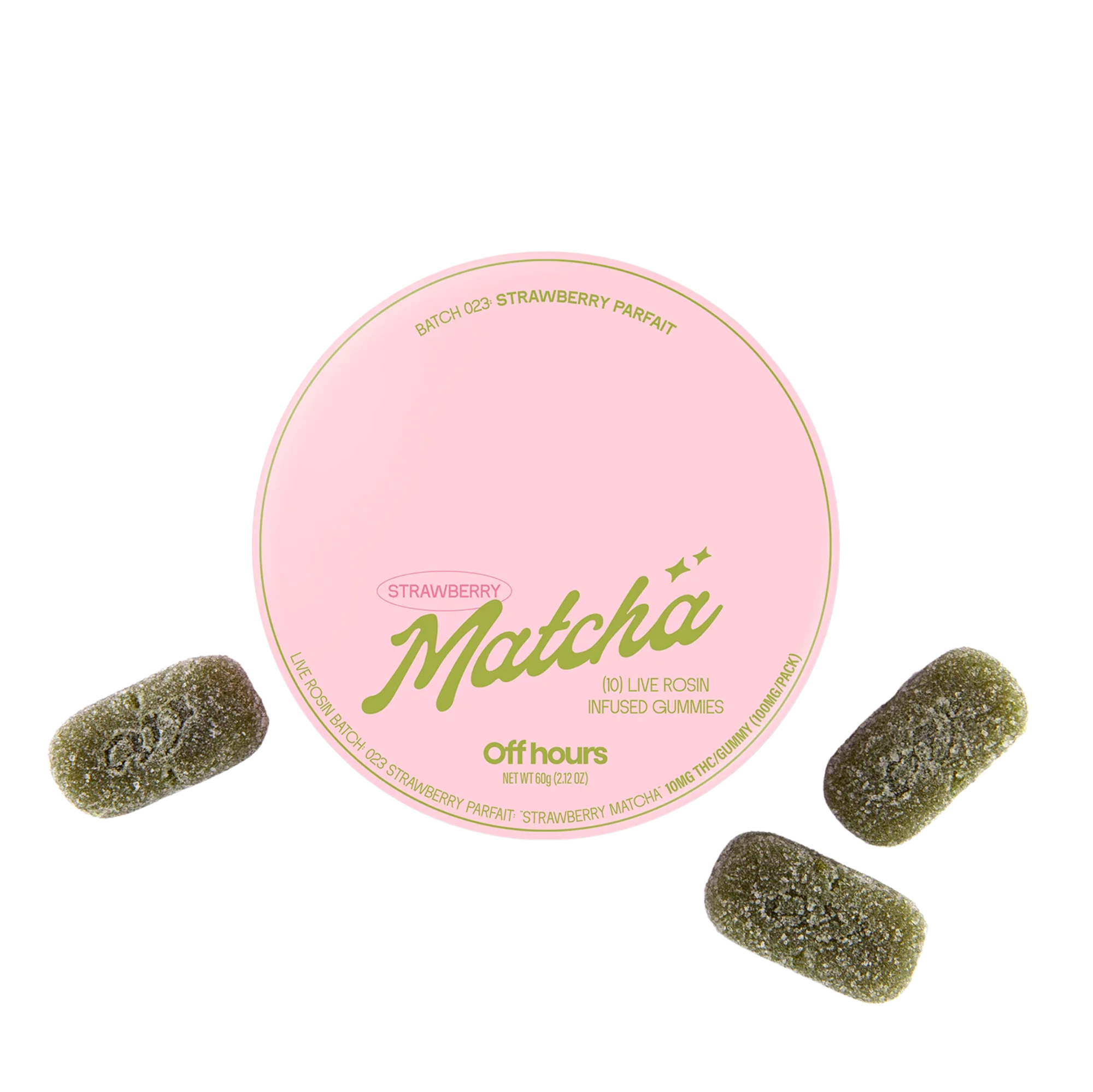 Off Hours Strawberry Parfait Strawberry Matcha 10pk 10mg Live Rosin Gummies