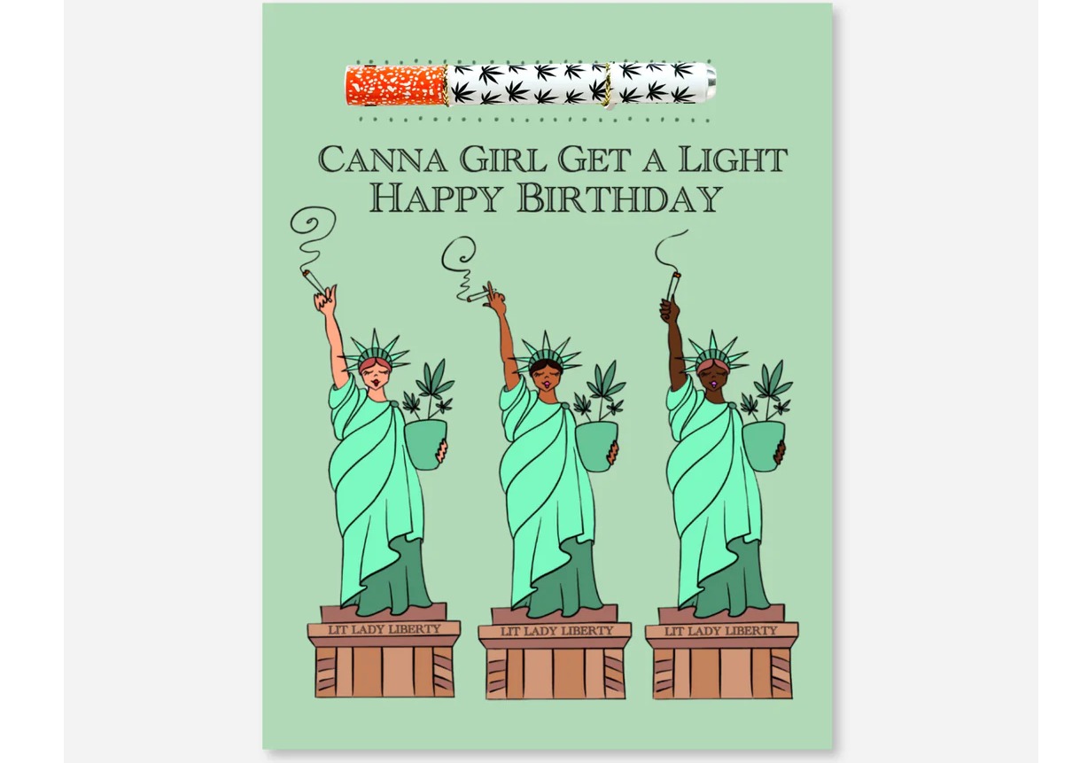 Kush Kard "Canna Girl Get A Light" Birthday Card