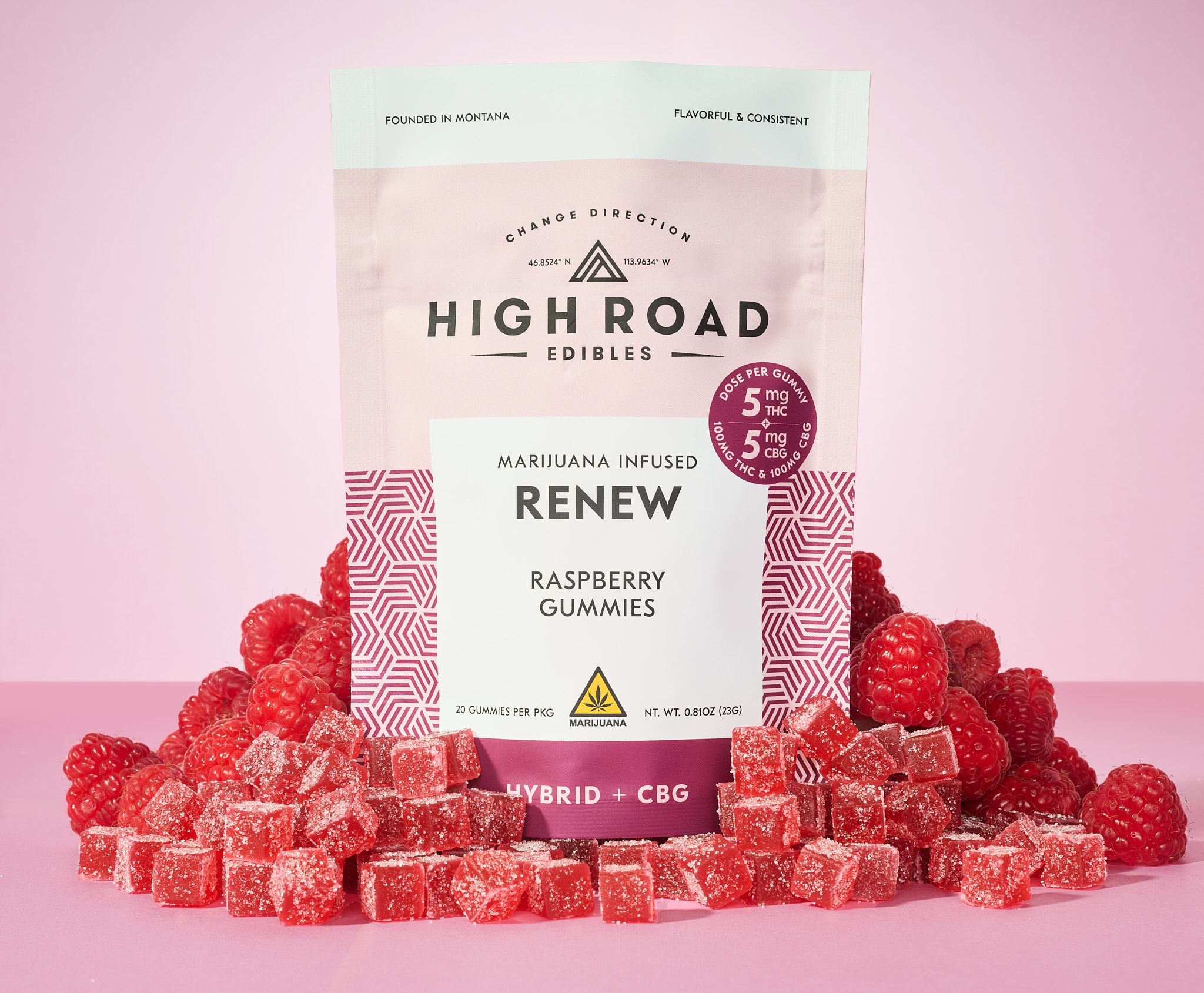 1:1 THC:CBG Raspberry Renew Gummies, 20-pack