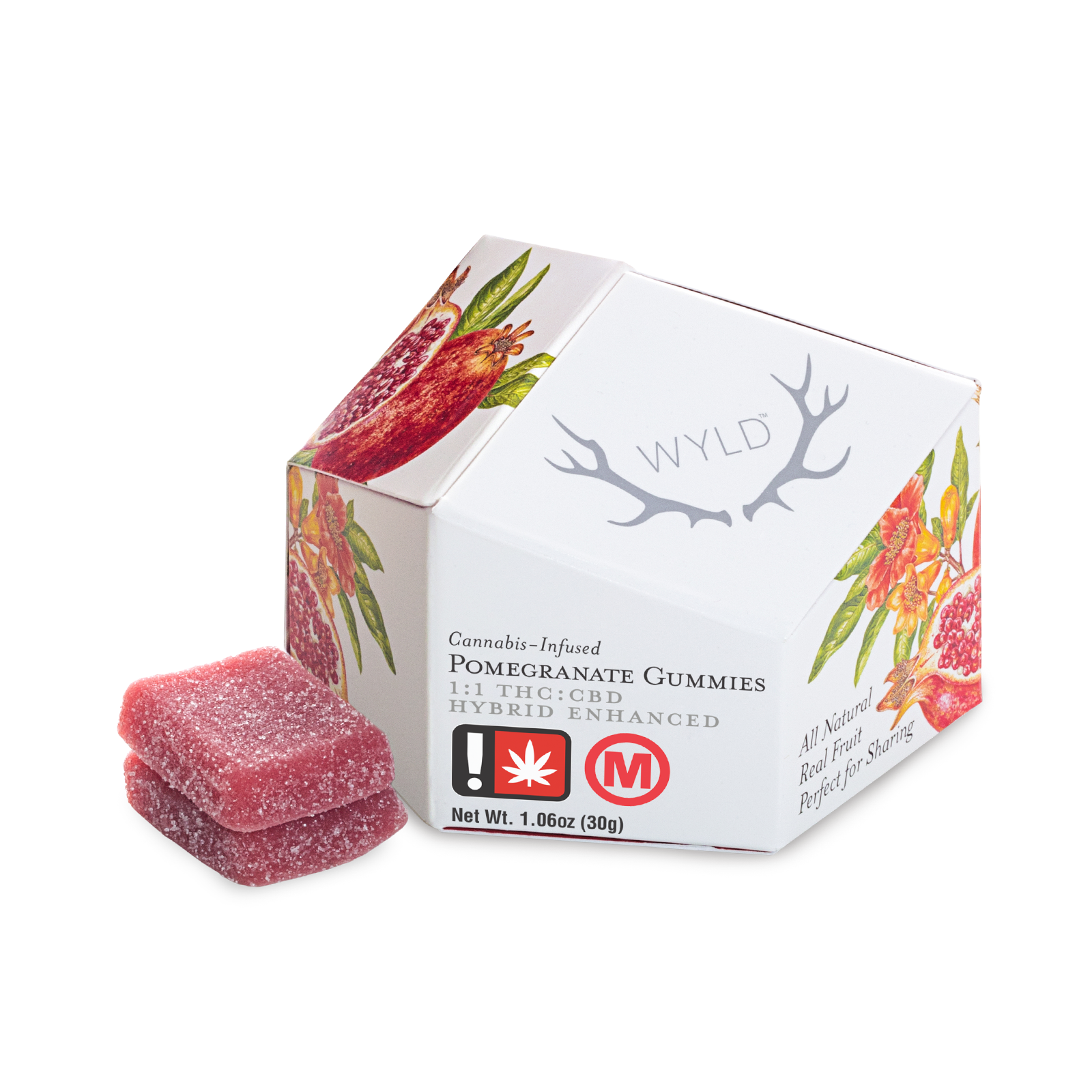 Wyld: 100mg Pomegranate 1:1 THC/CBD Hybrid Gummies - 40g