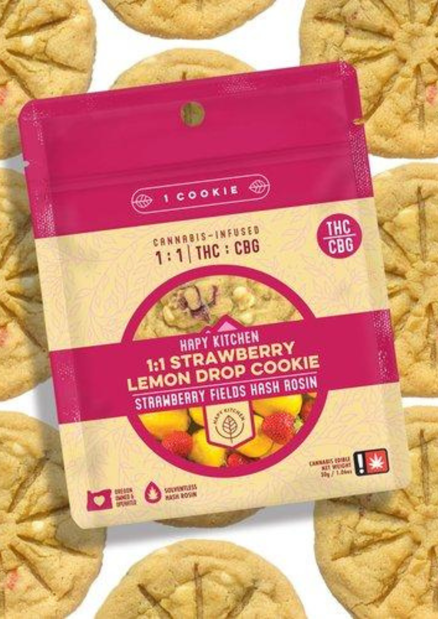1:1 THC:CBG Strawberry Lemon Drop Cookie 100mg - Hapy Kitchen