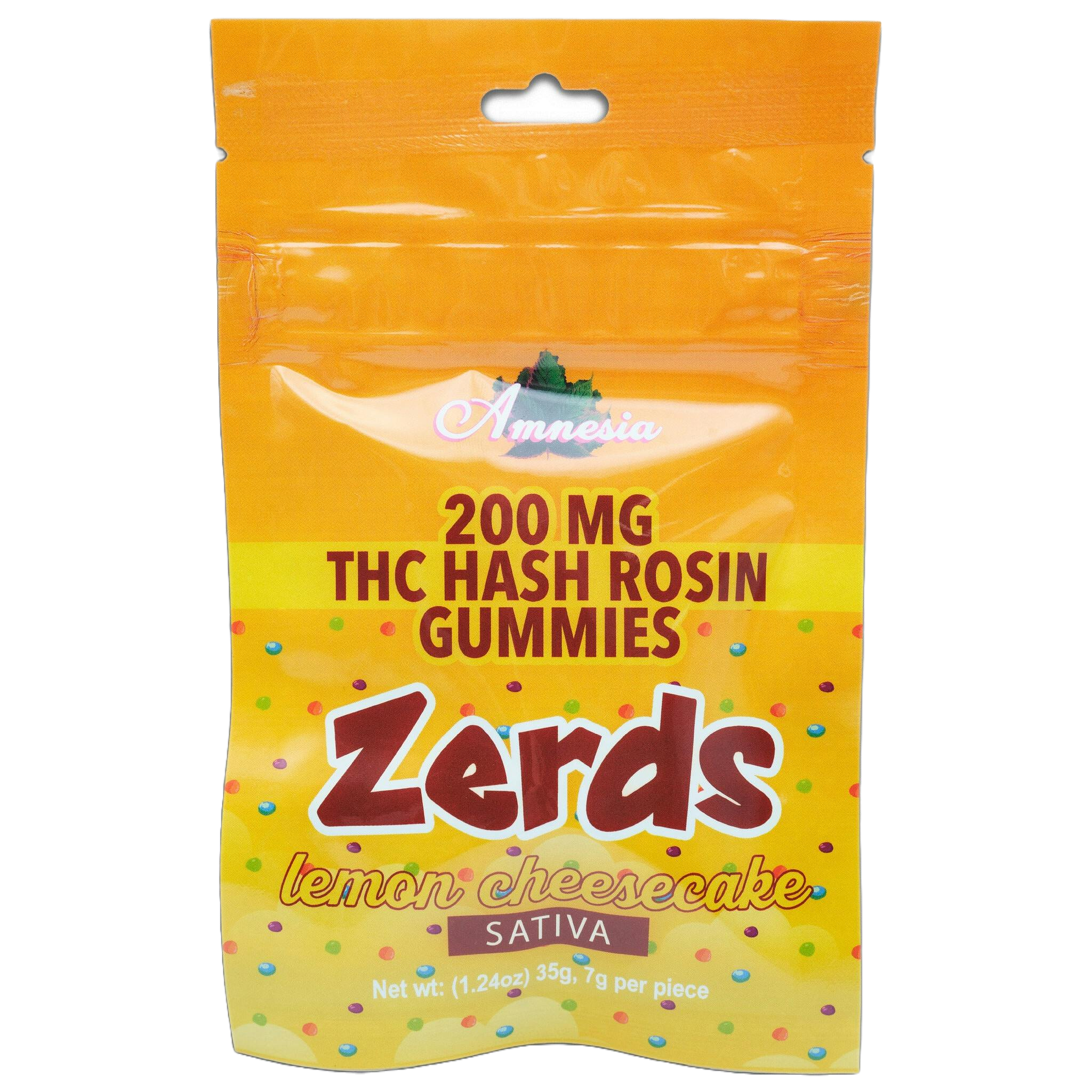 Amnesia Zerds | Lemon Cheesecake | 200mg Hash Rosin Gummies 5pk