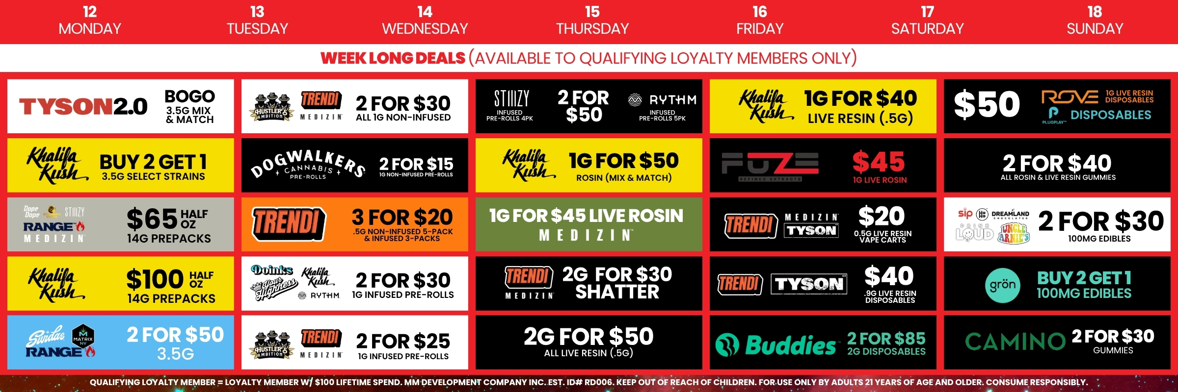 Planet 13 Calendar deals 10-12 to 10-18