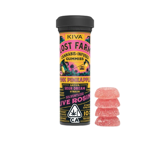 Kiva Confections | Lost Farm - Pink Pineapple Sour Dream Rosin Infused Gummies | 100mg