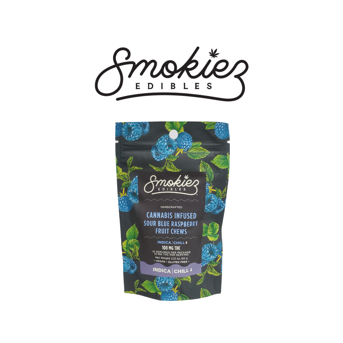 Smokiez 100mg Sour Gummies Blue Raspberry Indica
