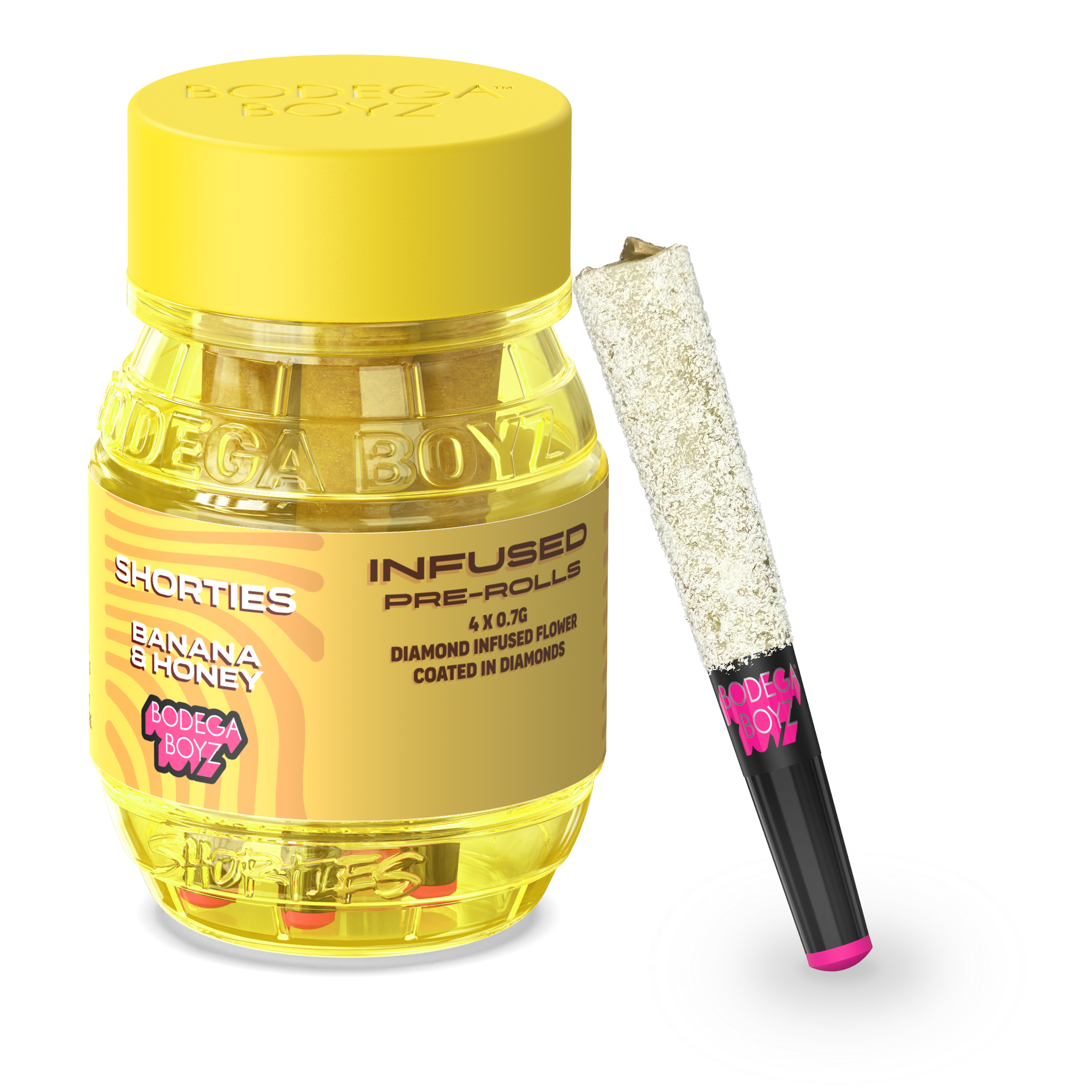 Bodega Boyz | Shorties | Diamond Coated & Infused Preroll | 0.7g 4pk | Bananas & Honey