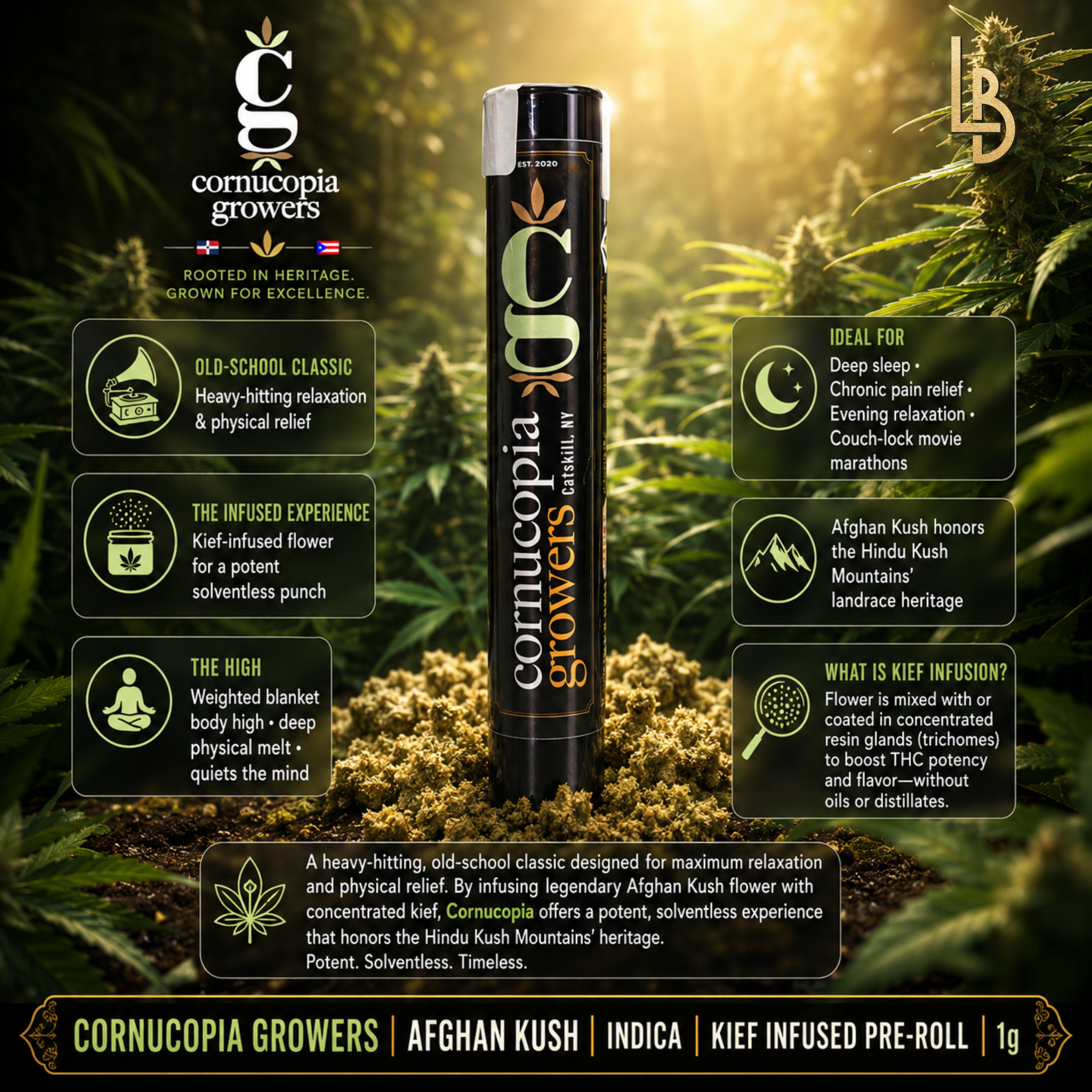 Cornucopia Growers l Afghan Kush | Indica | Kief Infused Pre-roll | 1g