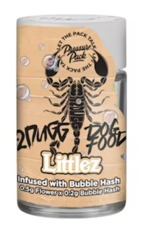 Pressure Pack Littlez x 42 Dugg - Dog Food - .7g x 5 Bubble Hash Infused Prerolls