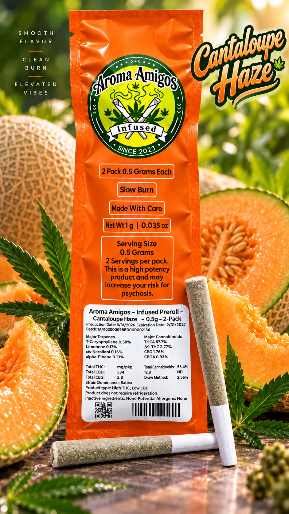 Cantaloupe Haze | Aroma Amigos | Infused Pre-Rolls (1G - 2 Pack)