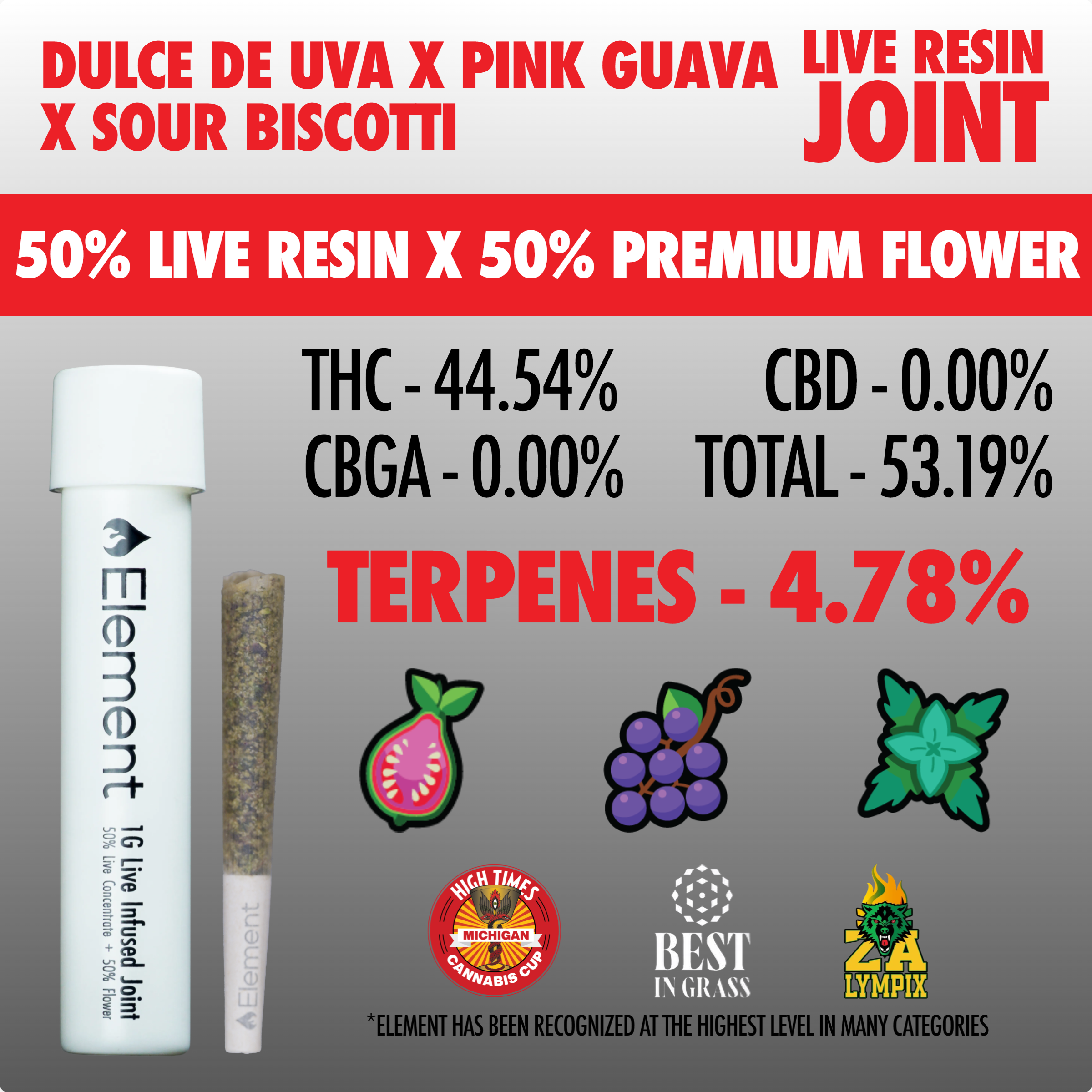 Element x Bud Hub - Live Resin Joint 1g - Dulce De Uva x Pink Guava x Sour Biscotti