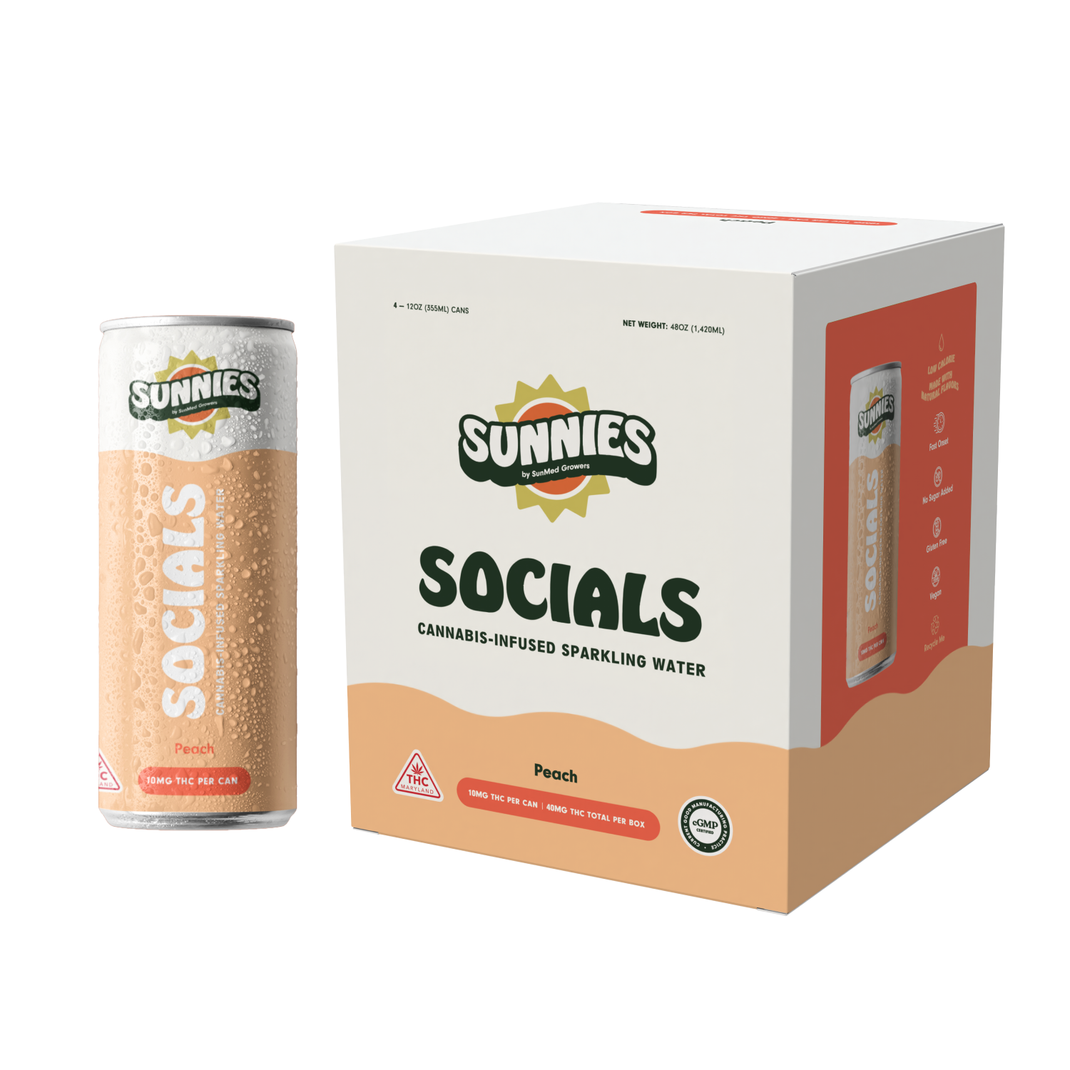 Socials - Peach Sparkling Water - 4 pk - 40mg