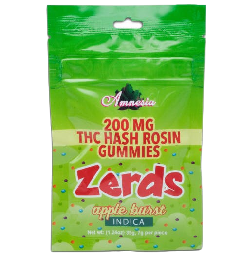 Amnesia Zerds | Apple Burst | 200mg Hash Rosin Gummies 5pk