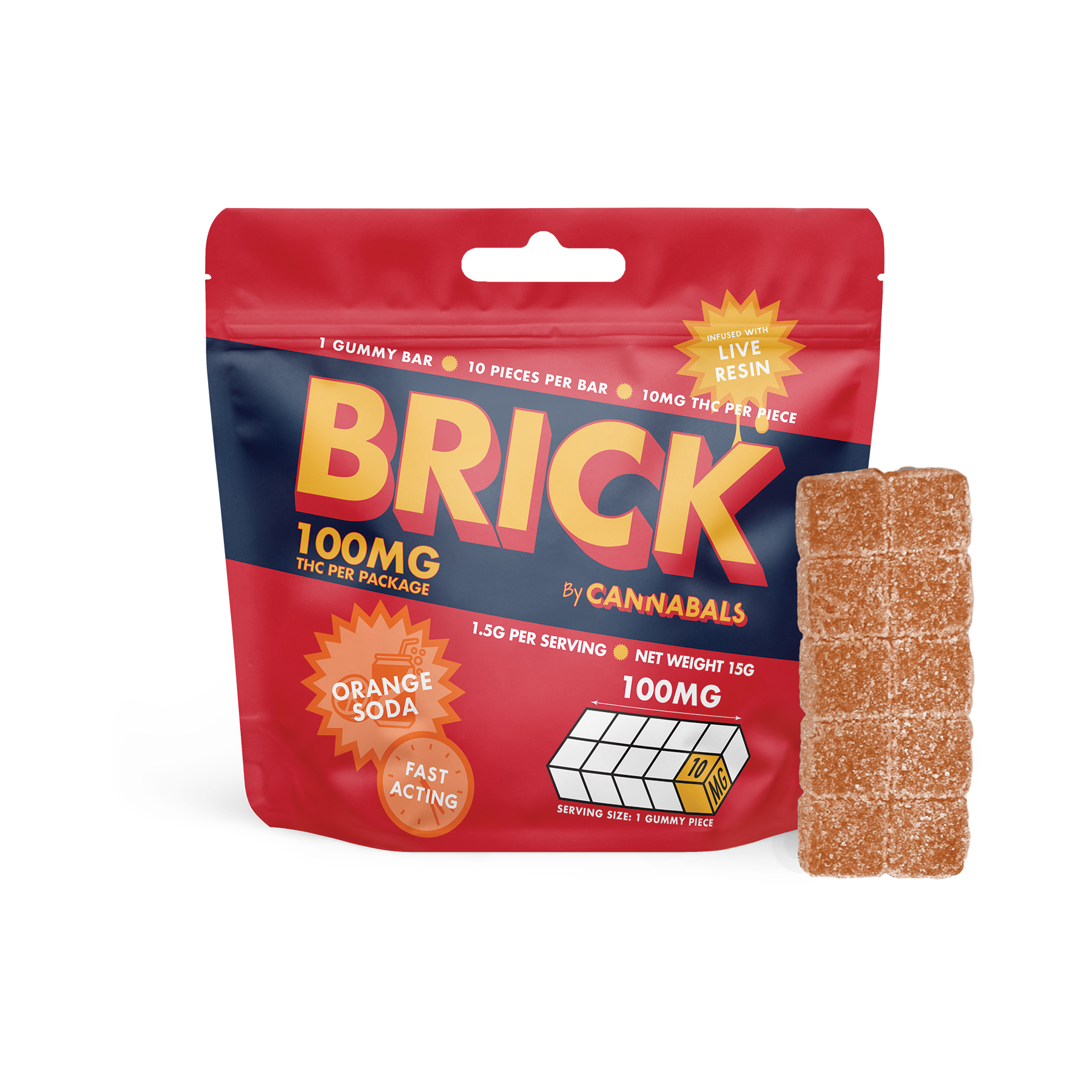 Cannabals | Orange Soda - Live Resin Infused Brick Gummy | 100mg 10pk